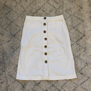 White denim button down midi skirt